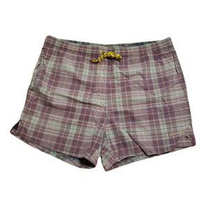 Vintage IZOD Plaid Swim Trunks Men's Medium M Purple Beach Retro 80s 90s Summer